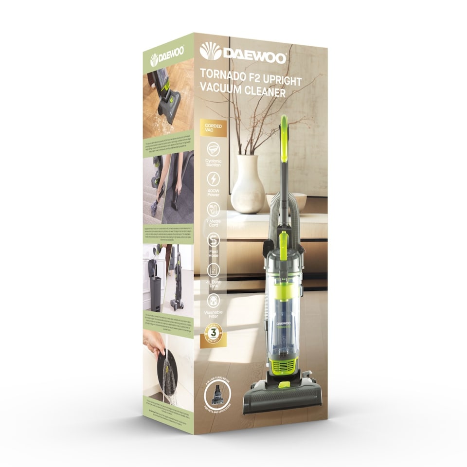 image 1 of Daewoo Tornado F2 Bagless Upright Vacuum Cleaner 400W 4L Pet Turbo Brush 7m