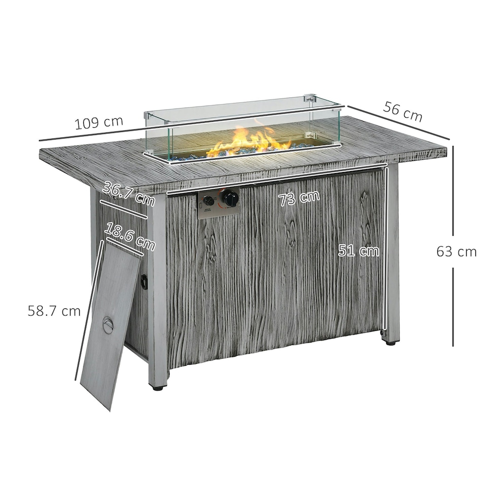 image 1 of Outsunny Fire Pit Table with 50,000 BTU Burner, Cover, Glass Screen, Grey