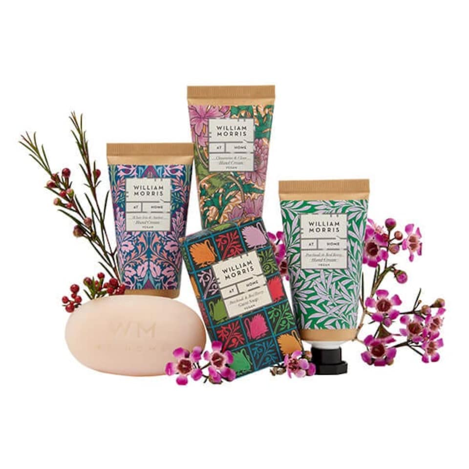 image 1 of William Morris At Home Sunflower Swan Hand Cream & Soap Set in Velvet Pouch