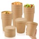 image 1 of ECONX 32oz Kraft Disposable Paper Soup Cups Food Containers with Lids Takeaway Tubs 25pc