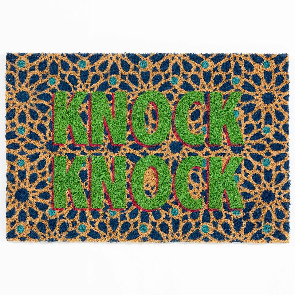 Astley Knock Knock Printed PVC Backed Coir 40x60cm Doormat Tesco