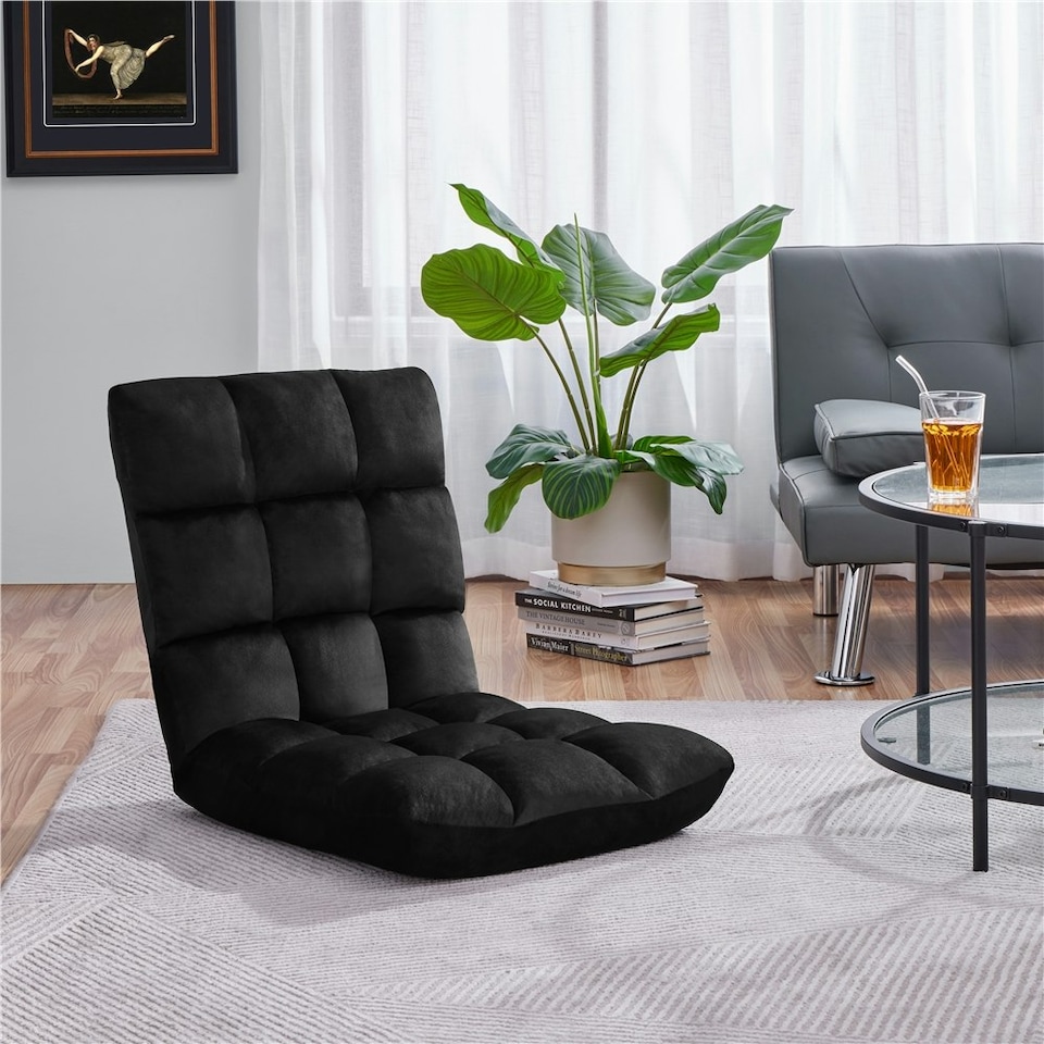 image 1 of Yaheetech Lazy Sleeper Recliner with 14 Adjustable Positions and Backrest Black