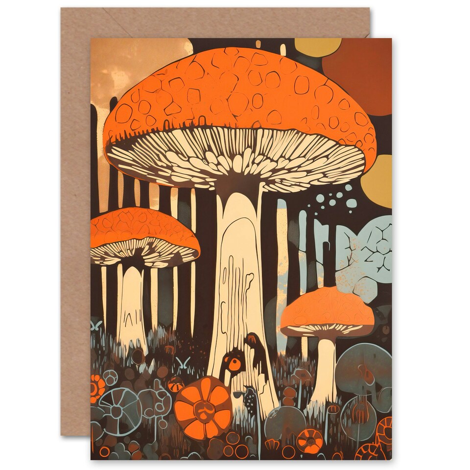 image 1 of Giant Cep Mushroom Fungus Forest Surreal Fungi Landscape Greeting Card