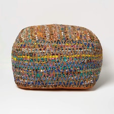 Homescapes Multicolour Chindi Design Bean Filled Pouffe Large - 60 x 60 x 30 cm | Multi | 60 x 60 x 30 cm