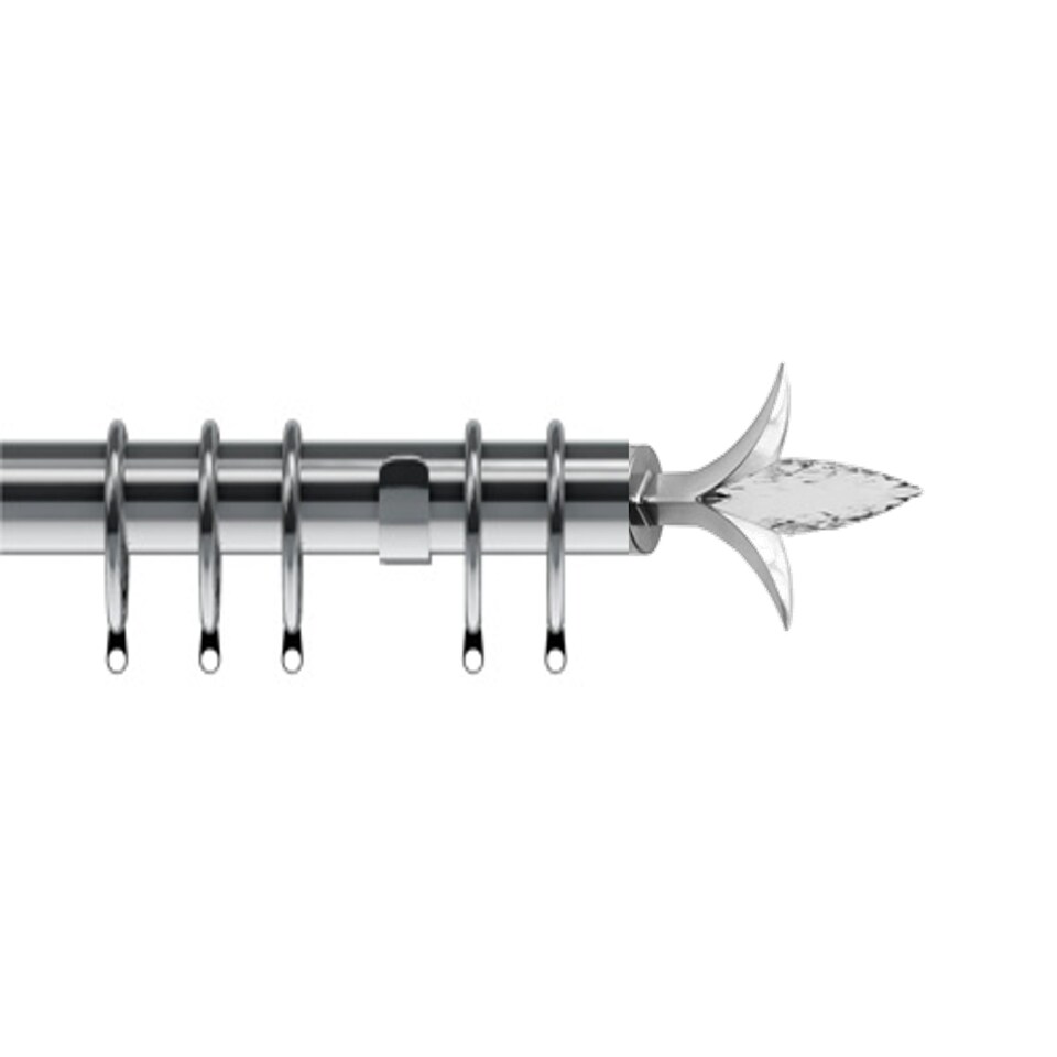 image 1 of 35mm Fixed Length Metal Curtain Pole Set Satin Silver Fleur de Lys Finial 85cm | Silver | Silver