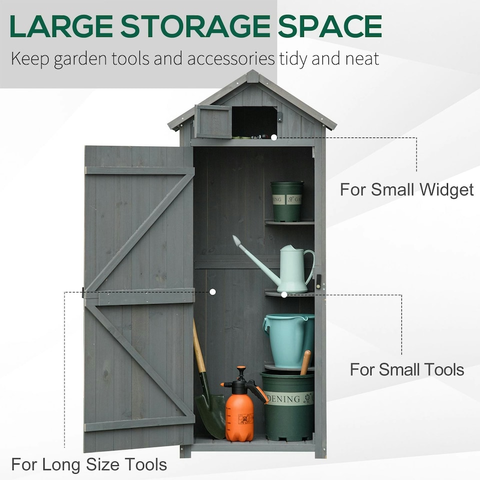image 1 of Outsunny Wooden Garden Storage Shed Tool Storage Box, Cabinet Grey