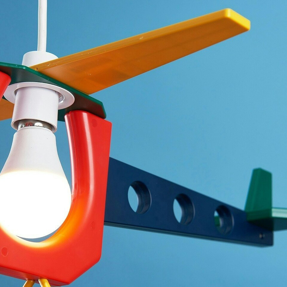 image 1 of ValueLights Childrens Multicoloured Helicopter Ceiling Pendant Light Shade