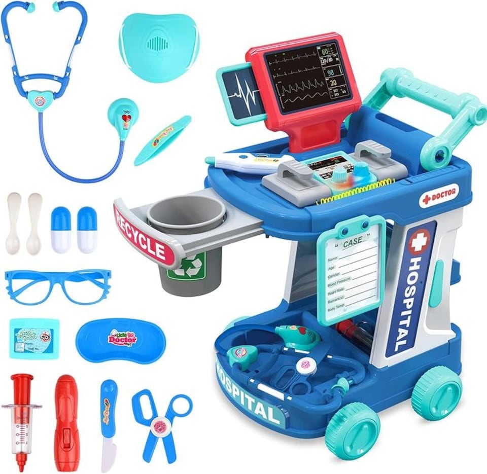 image 1 of Multi-Purpose Doctor’s Trolley Set for Kids – Educational Role Play Medical Center Playset for Ages 3-12