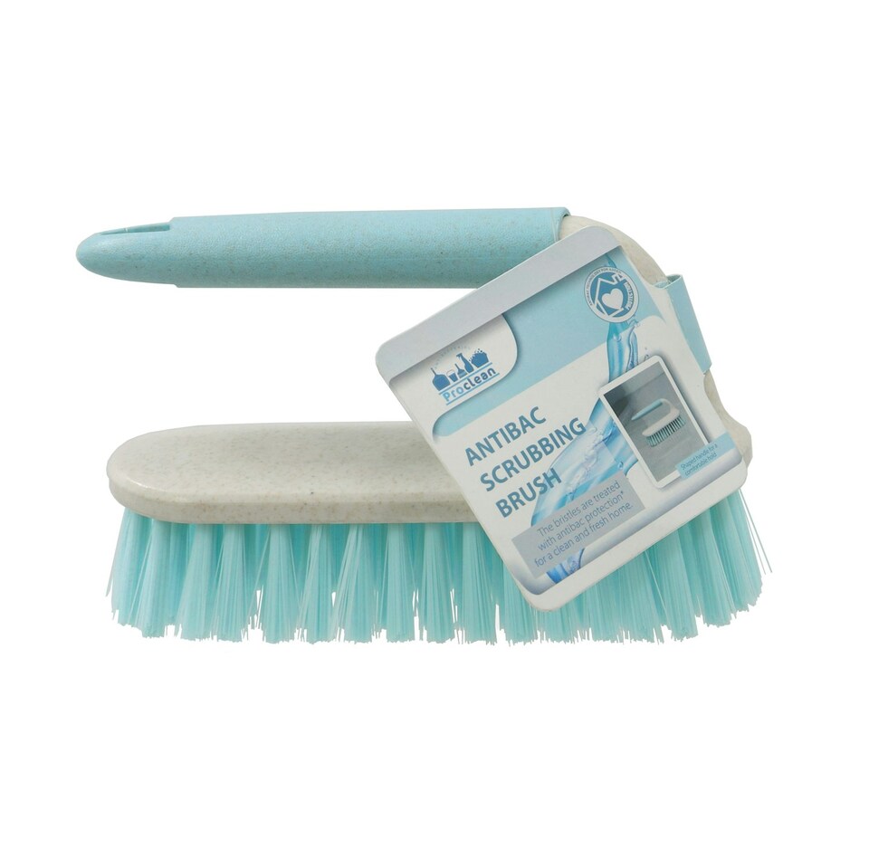 image 1 of JVL Pro Clean Anti-Bacteria Scrubbing Brush with Handle, Blue, One Size | White