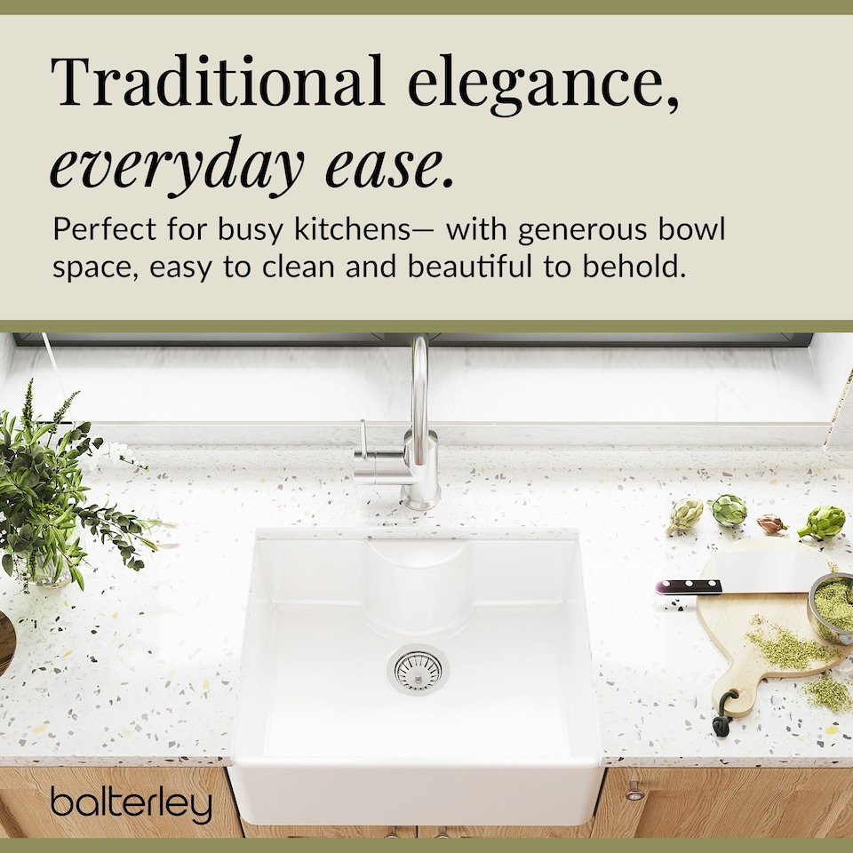 image 1 of 595mm - Single Bowl Fireclay Butler Kitchen Sink - Tap Ledge