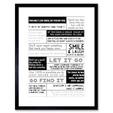 Motivational Manifesto Advice Typography Grid 9x7" Black Framed Wall Art Print