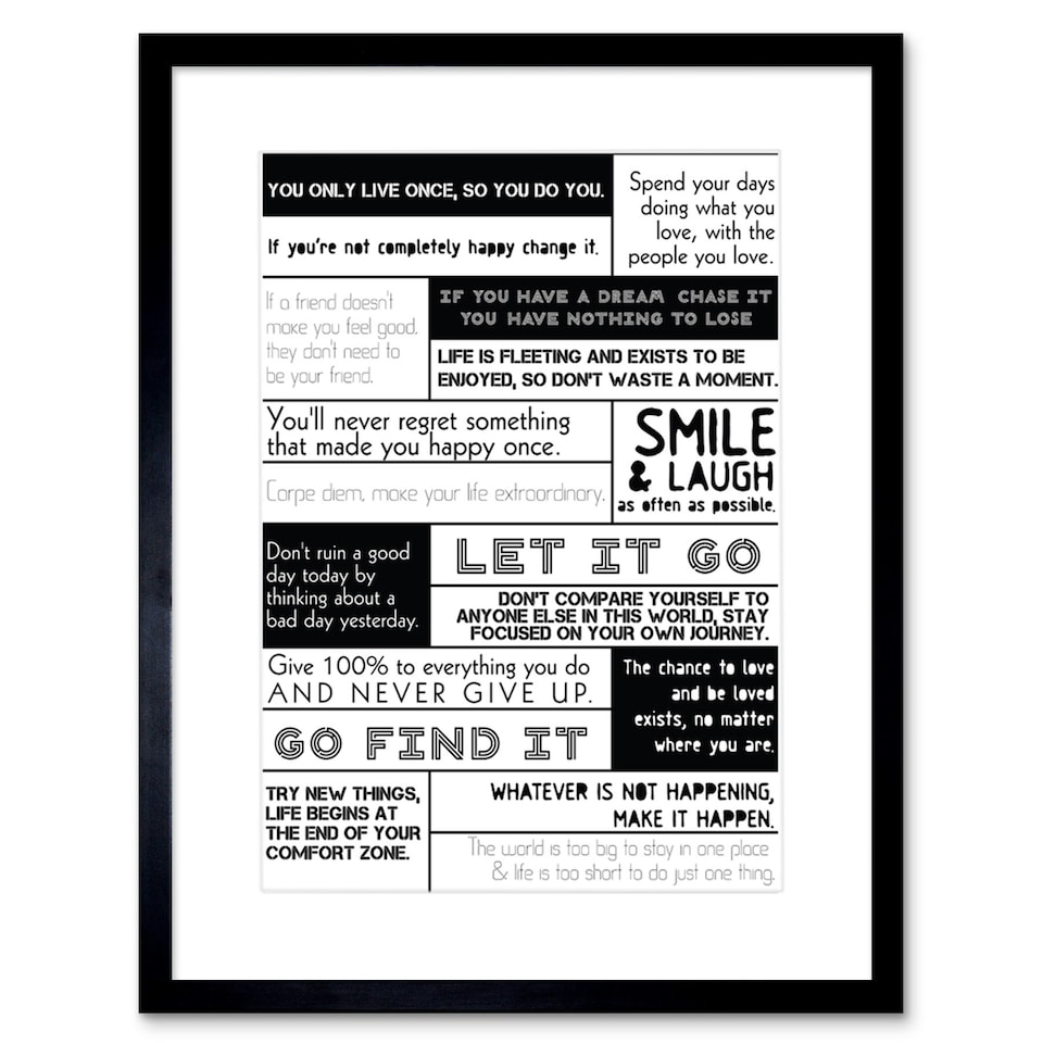 image 1 of Motivational Manifesto Advice Typography Grid 9x7" Black Framed Wall Art Print