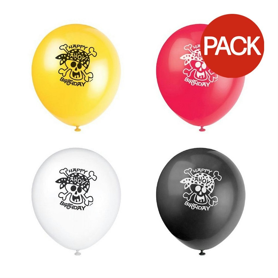 Unique Party Latex Pirate Birthday Balloons (Pack of 8) - Yellow/White/Red/Black - One Size
