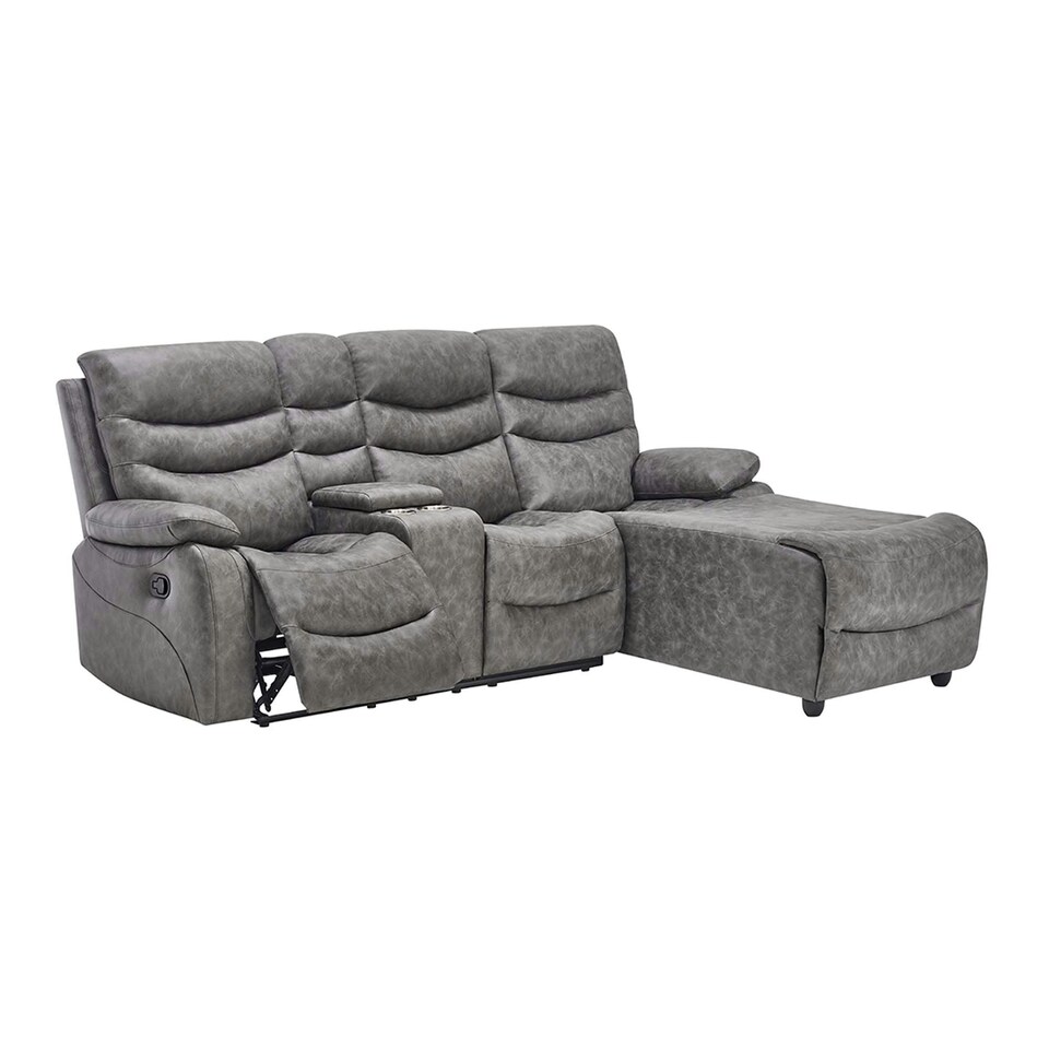 image 1 of Avon Chaise Lounge Manual Recliner Sofa w Drinks Console Grey