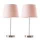 image 1 of ValueLights Charlie Pair Brushed Chrome Table Lamps Pink Taper Shades