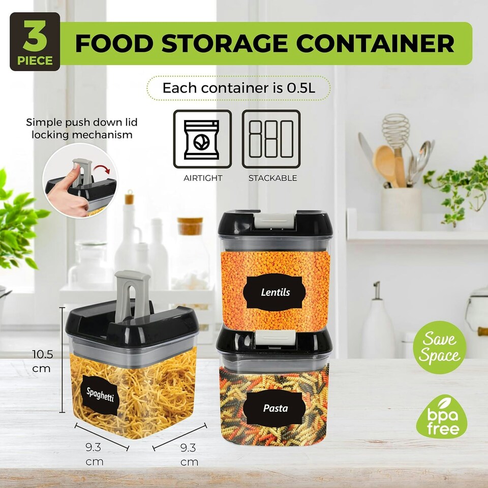 image 1 of 1.2L Pack Of 3 Food Grade & BPA Free Cereal Storage Containers Clear