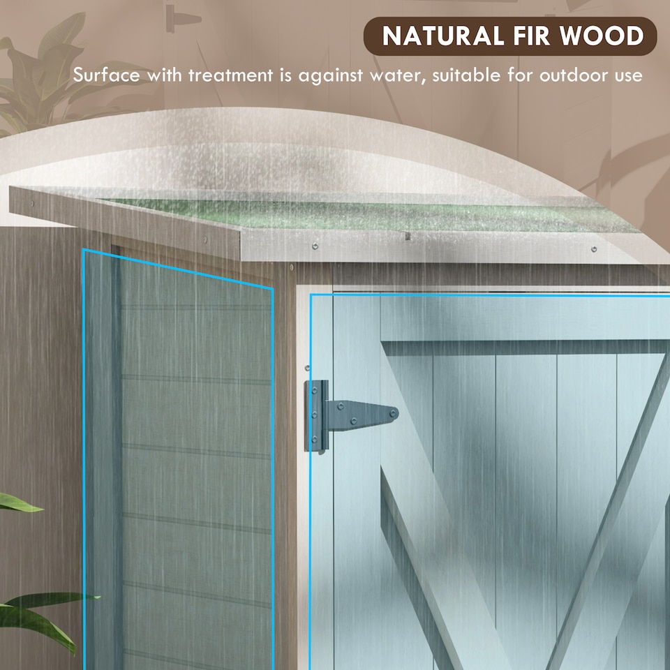 image 1 of Outsunny Wooden Garden Storage Shed, Tool Cabinet Organiser with Shelves and Double Door, 110 x 55 x117cm, Light Grey