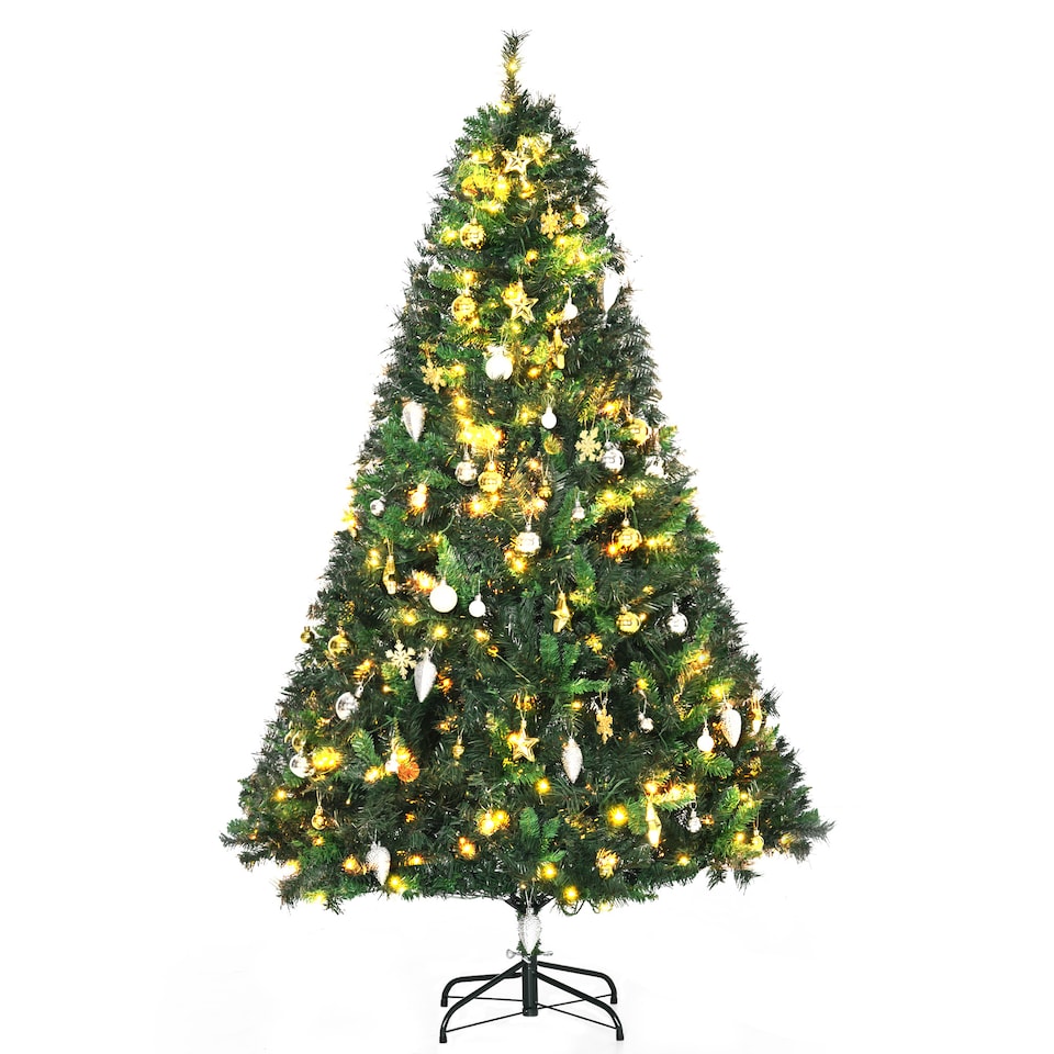 image 1 of HOMCOM 1.8m 6ft PreLit Artificial Christmas Tree 200 LED Xmas Tree Holiday Decor with Decorative Balls Ornament Metal Stand