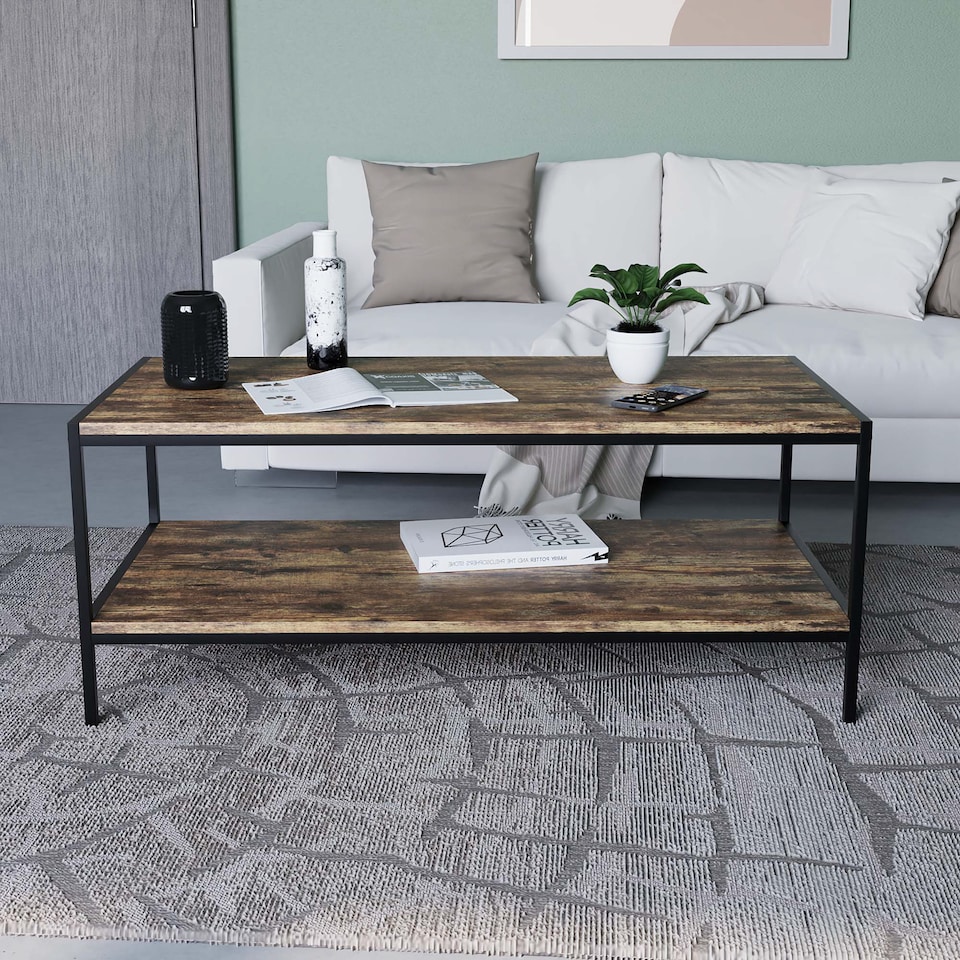 image 1 of Vida Designs Brooklyn Coffee Table Industrial Side Living Room Table, Dark Wood