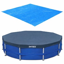 Intex 10 ft Pool Cover and 15.5 ft Ground Cloth Protective Pool Cover with Heavy-Duty Base Mat