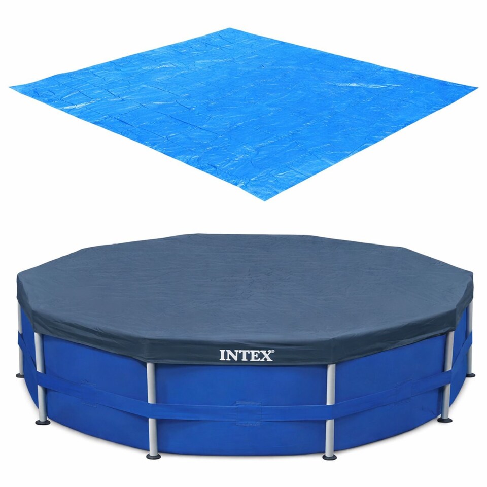 image 1 of Intex 10 ft Pool Cover and 15.5 ft Ground Cloth Protective Pool Cover with Heavy-Duty Base Mat