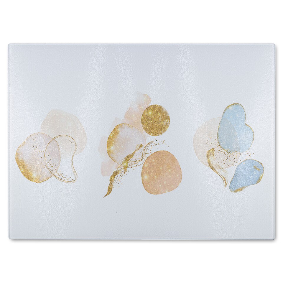 image 1 of Blue, white, beige watercolor illustration & elements Designer Glass Chopping Board | Multi