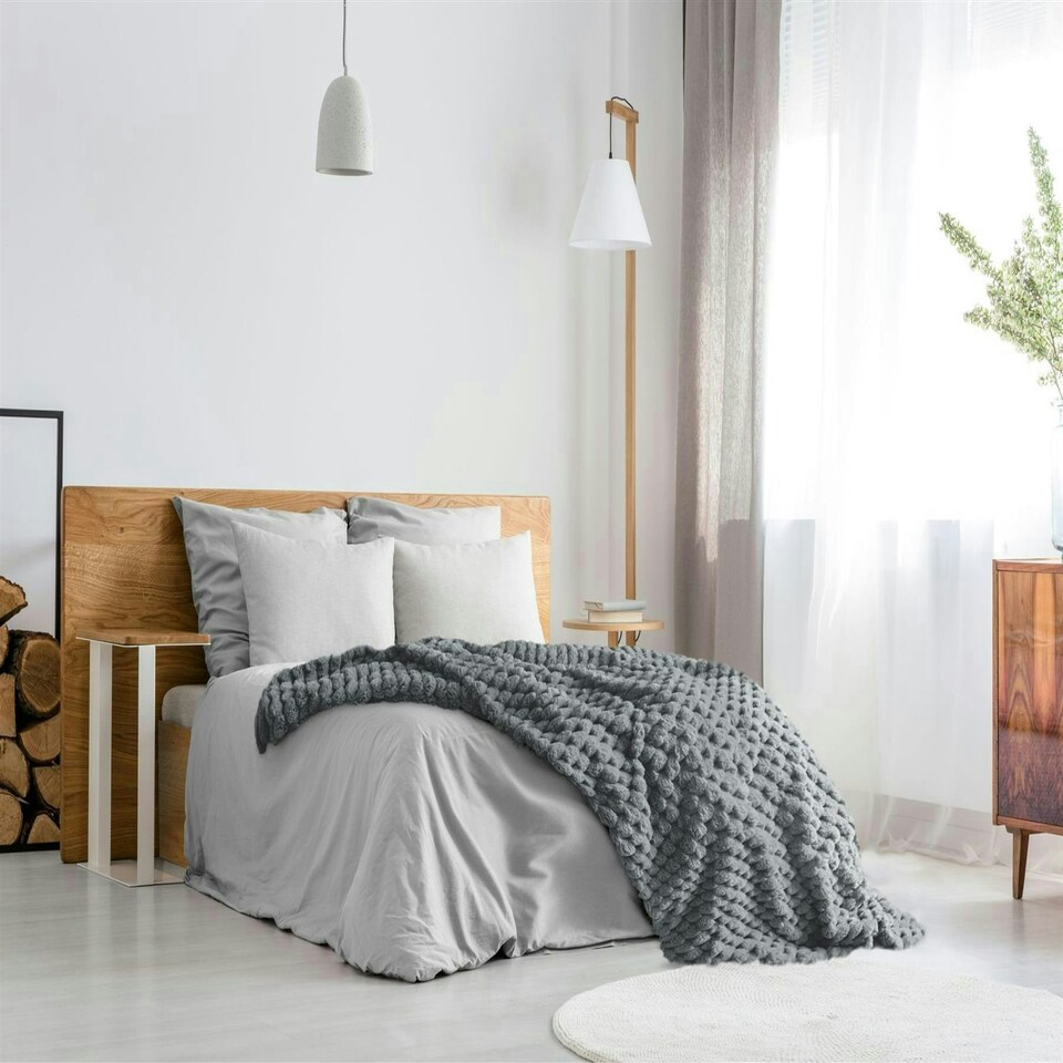 image 1 of Lush Faux Rabbit Fur Charcoal Throw 140x180cm