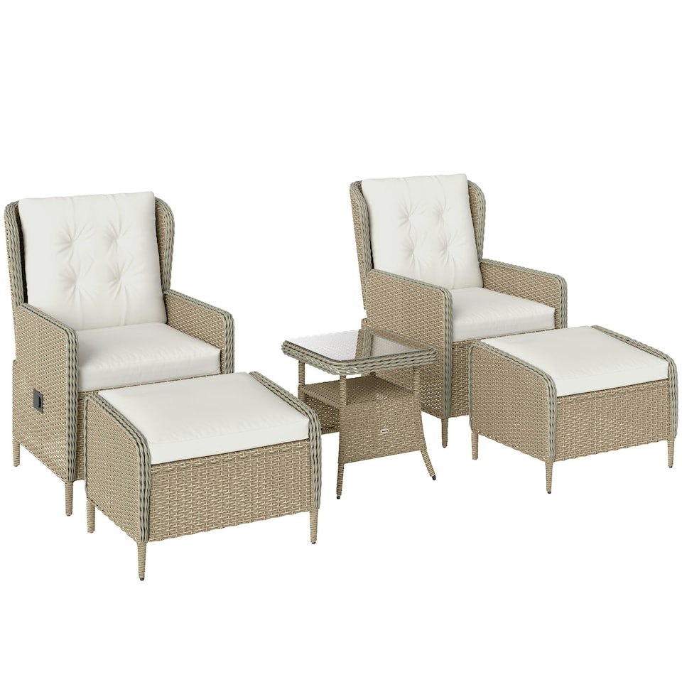 image 1 of Outsunny Rattan Garden Furniture Set with Footstools Armchairs Light Grey