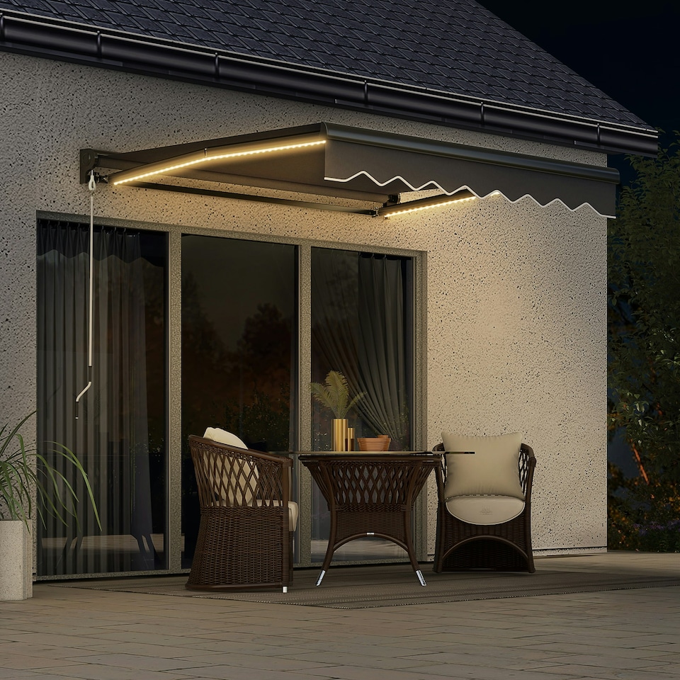 image 1 of Outsunny 3 x 2.5m Electric Awning w/ LED Light, Sun Canopies for Patio Grey