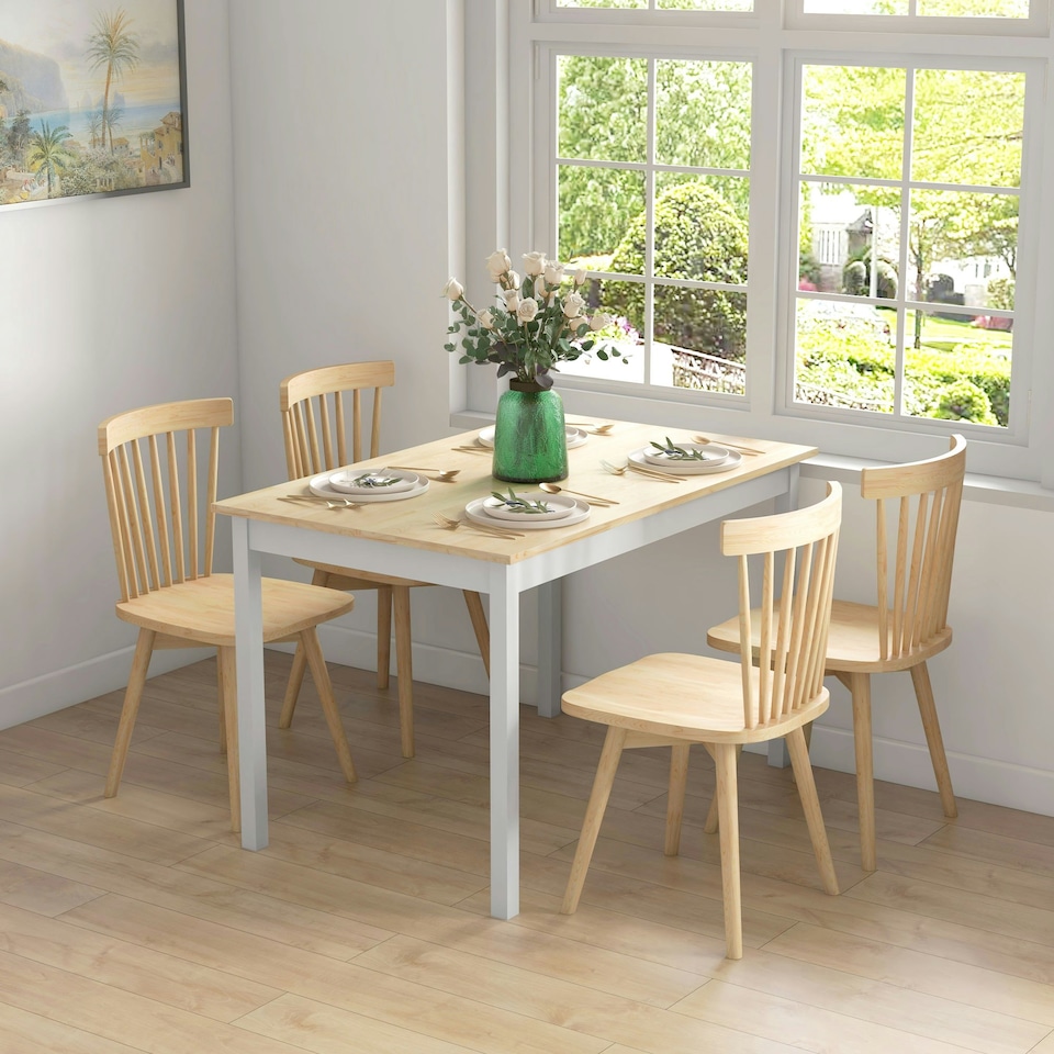 image 1 of HOMCOM Dining Table Farmhouse Kitchen Table w/ Wood Frame for Dining Room