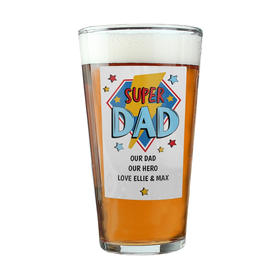 image 1 of Personalised Super Dad Printed Beer Glass Clear