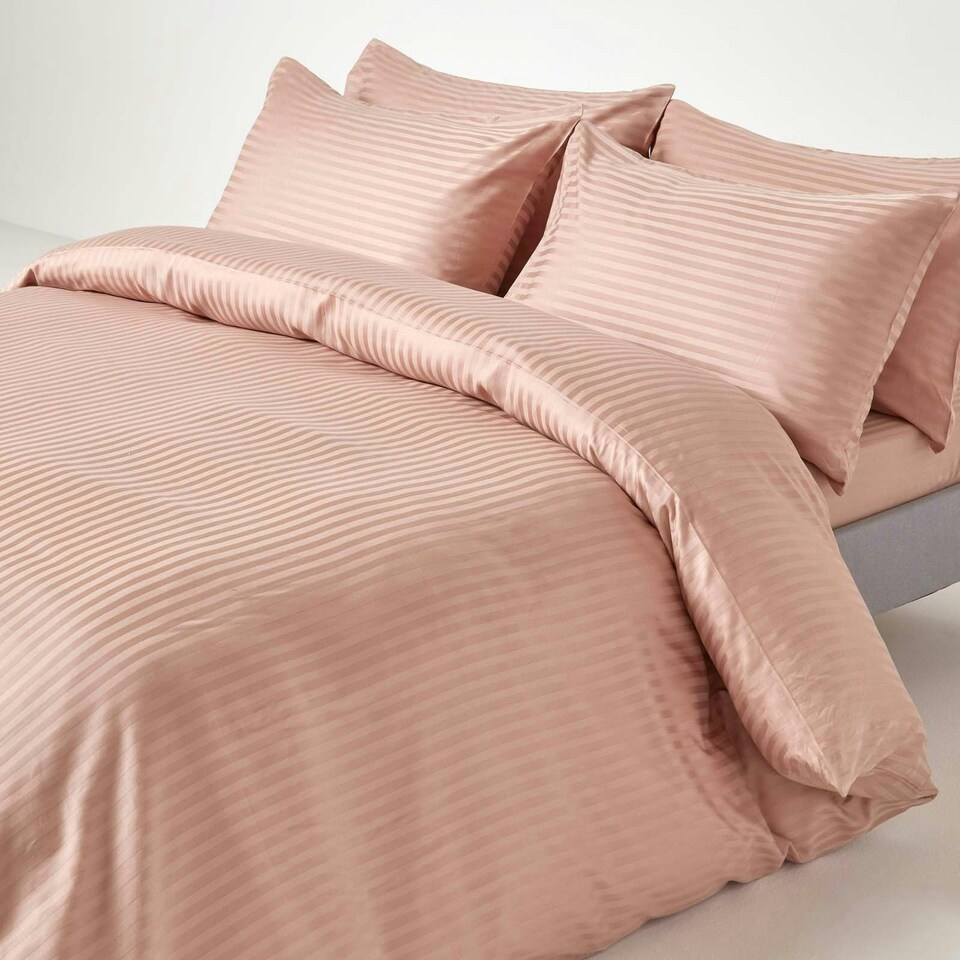 image 1 of Homescapes Taupe Beige Egyptian Cotton Satin Stripe Flat Sheet 330 TC, Super King Cream | Super King