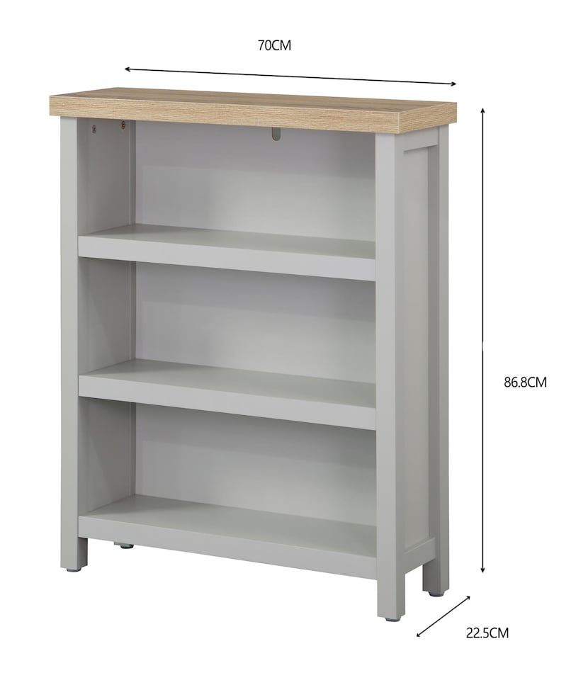 image 1 of Grey Oak Low Bookcase Display Unit 3 Bookshelves DVD Storage Two Tone
