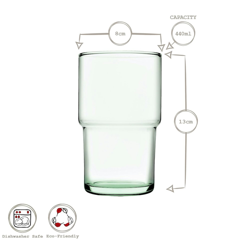 image 1 of Pasabahce Aware Hill Recycled Stacking Highball Glasses - 440ml - Green - Pack of 12