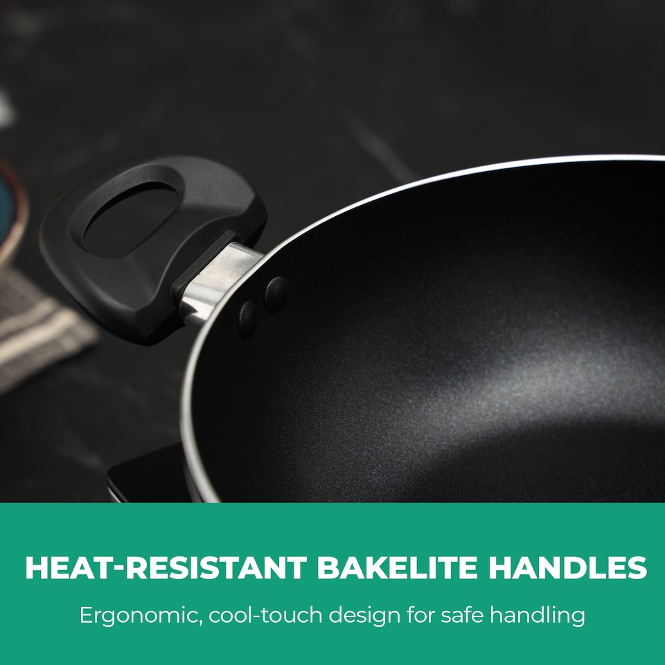 image 1 of Royalford 28cm Aluminium Wok Pan Non-Stick Induction Safe With Glass Lid