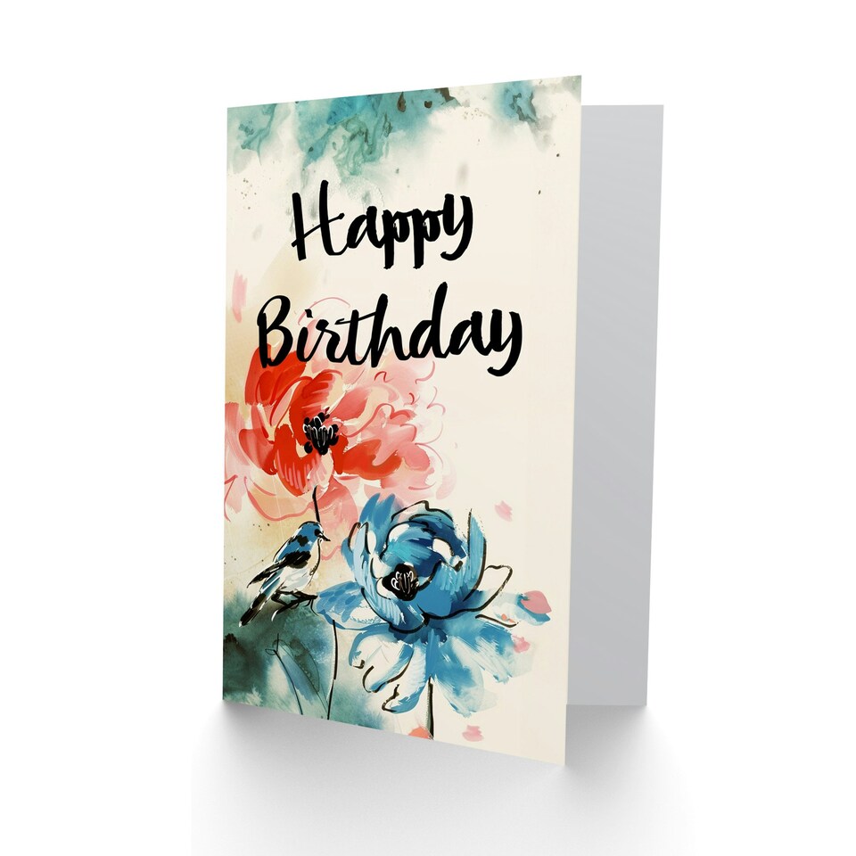 image 1 of Abstract Flowers Bluebird Woman Her Birthday Card