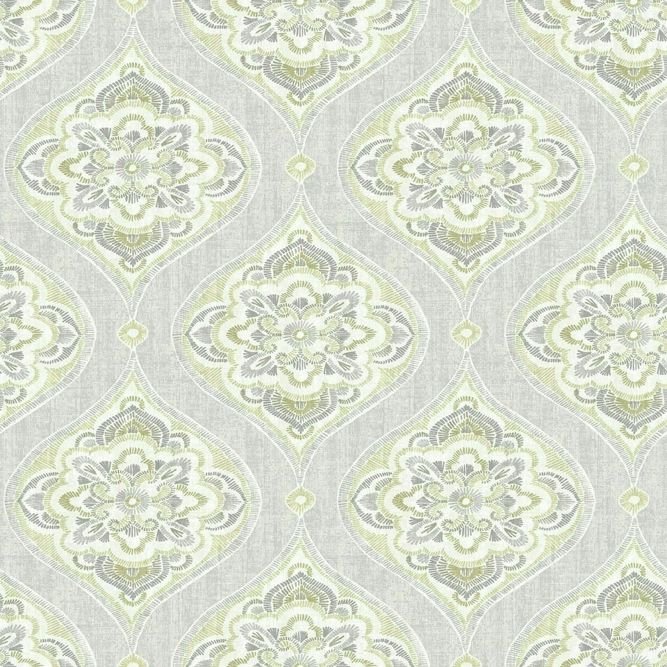 image 1 of NuWallpaper NU3252 Alida Peel & Stick Wallpaper, Grey & Yellow Multi