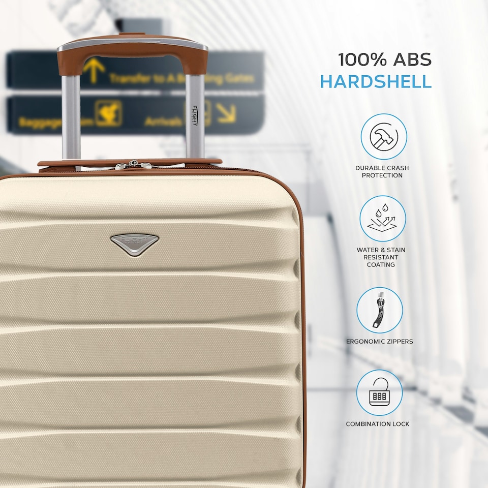 image 1 of Flight Knight Suitcase Sets 3 Piece, Large Suitcase, Extra Large Suitcase, easyJet Cabin Bag 45x36x20cm Underseat Carry On, 100+ Airlines Approved - BA, Ryanair | Cream | Cream | Large