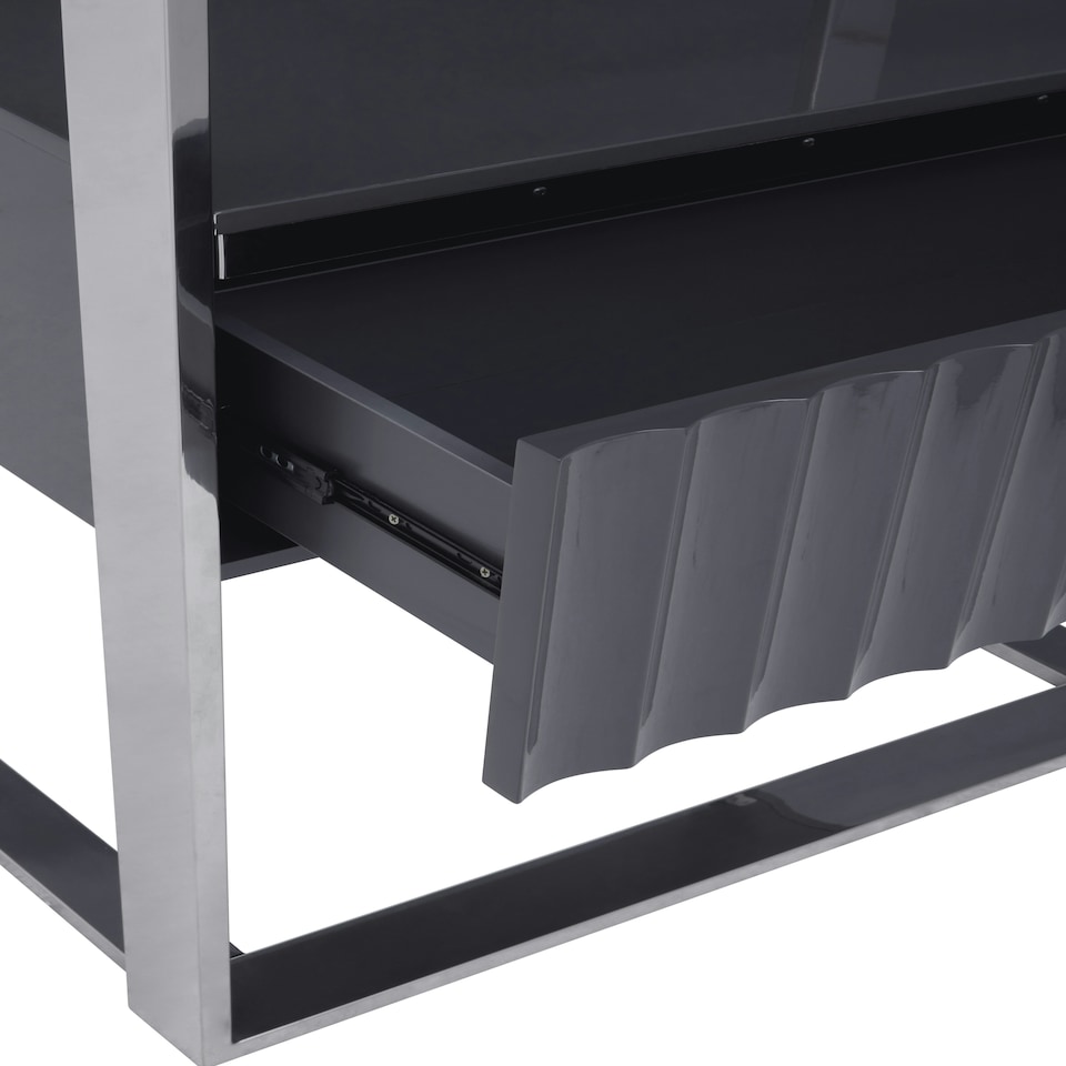 image 1 of Interiors by Premier Hi Gloss Grey Shelf Unit, Sleek Grey Gloss Shelves with Polished Stainless Steel Frame, Modern Open Storage Silver