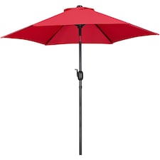 Yaheetech 230 cm Patio Umbrella with 6 Ribs Push Button Tilt and Crank-Red