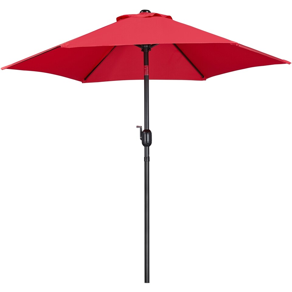 image 1 of Yaheetech 230 cm Patio Umbrella with 6 Ribs Push Button Tilt and Crank-Red