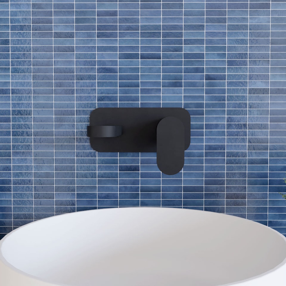 image 1 of Current Round Wall Mounted 2 Tap Hole Basin Mixer Tap - Matt Black | Black | Matt Black | 1