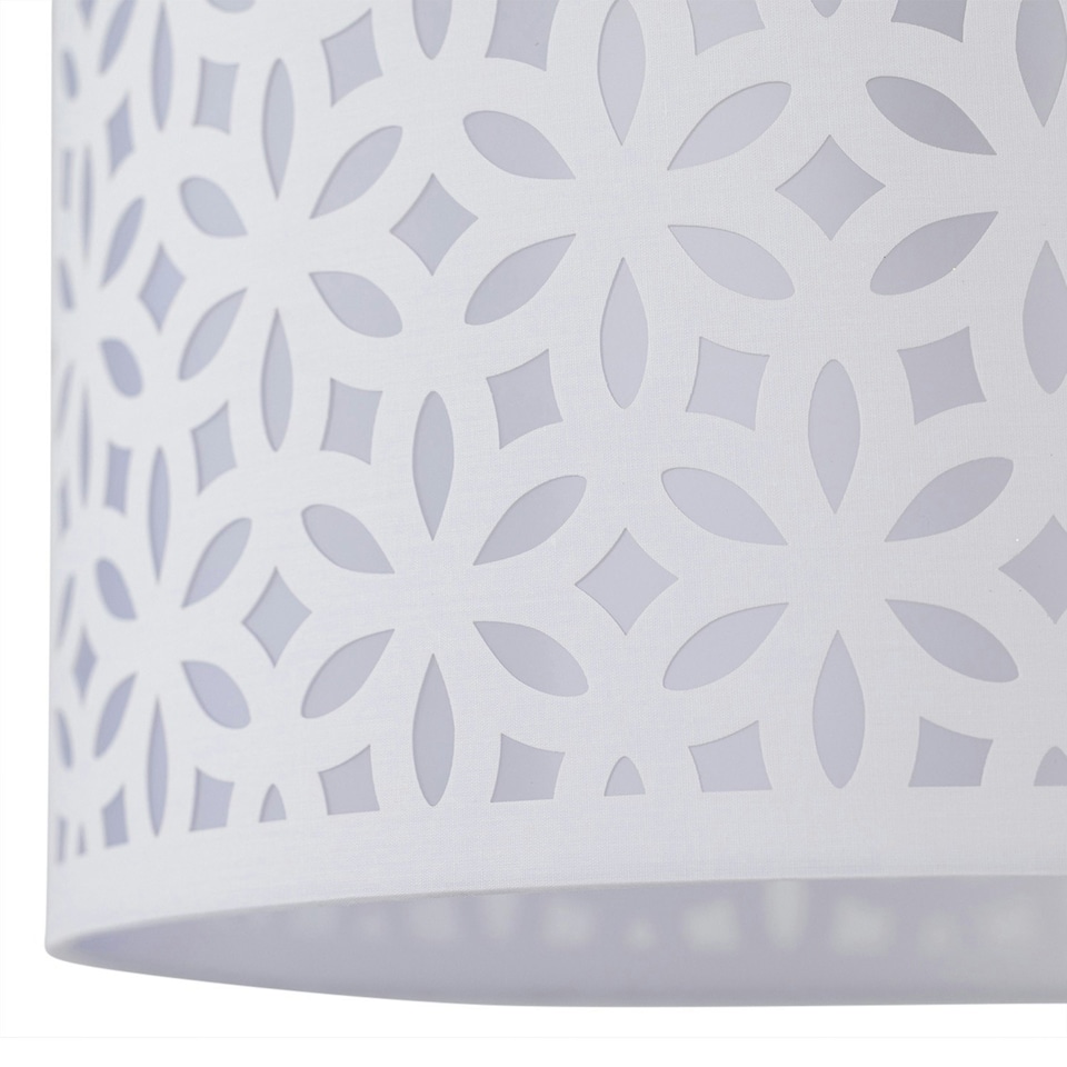 image 1 of First Choice Lighting Chrome Stick Floor Lamp with White Laser Cut Shade Chrome | White
