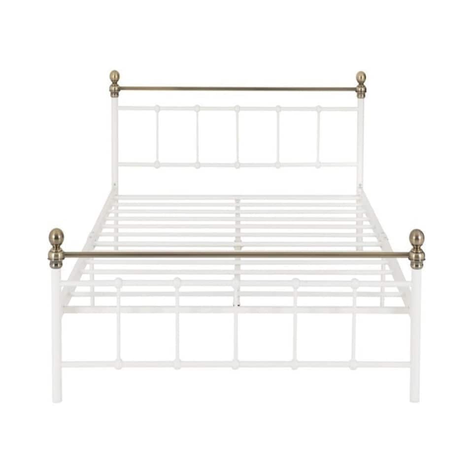 image 1 of Marlborough 4 Feet 6 Inches Bed Frame - L201 x W142.5 x H87.5 cm - White/Antique Brass