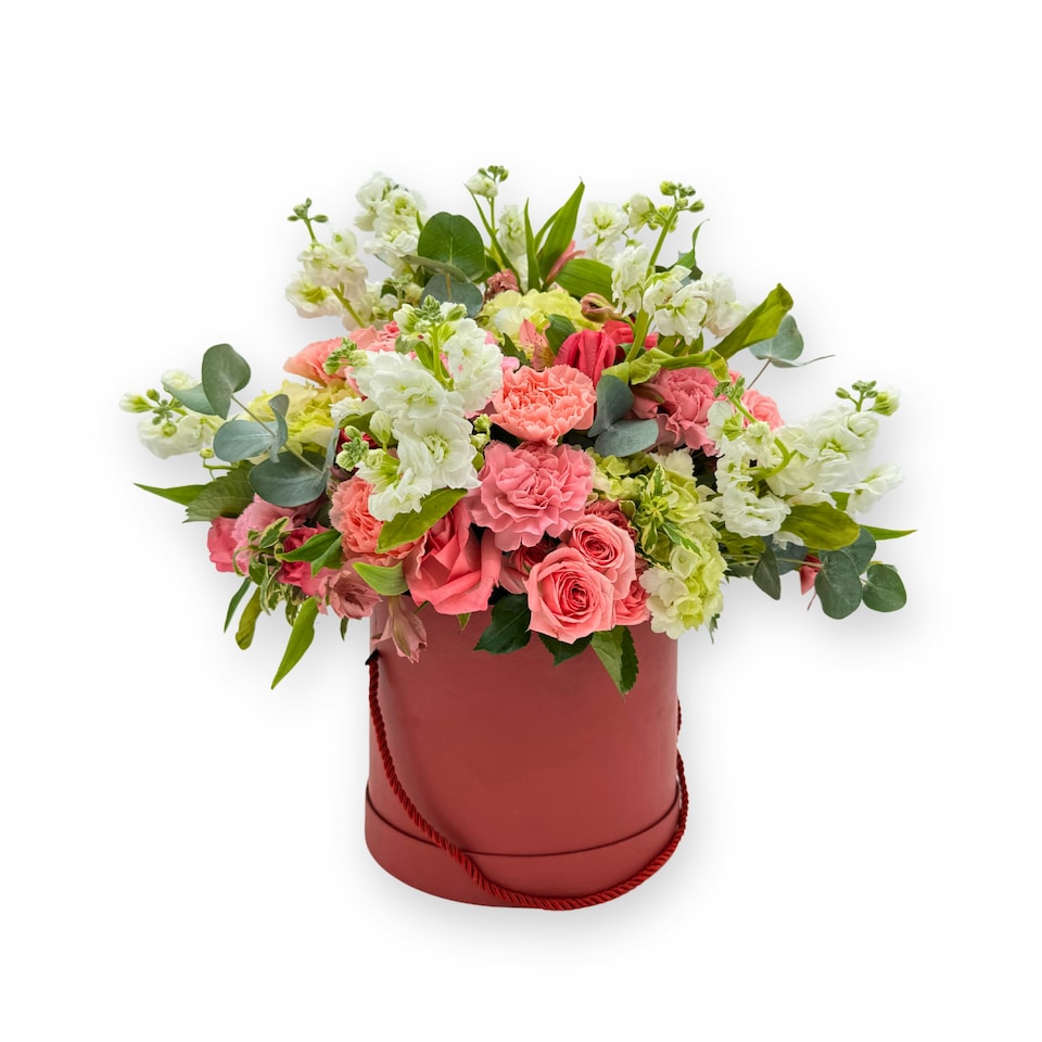 image 1 of Blush Blooms in a Pink Hat Box