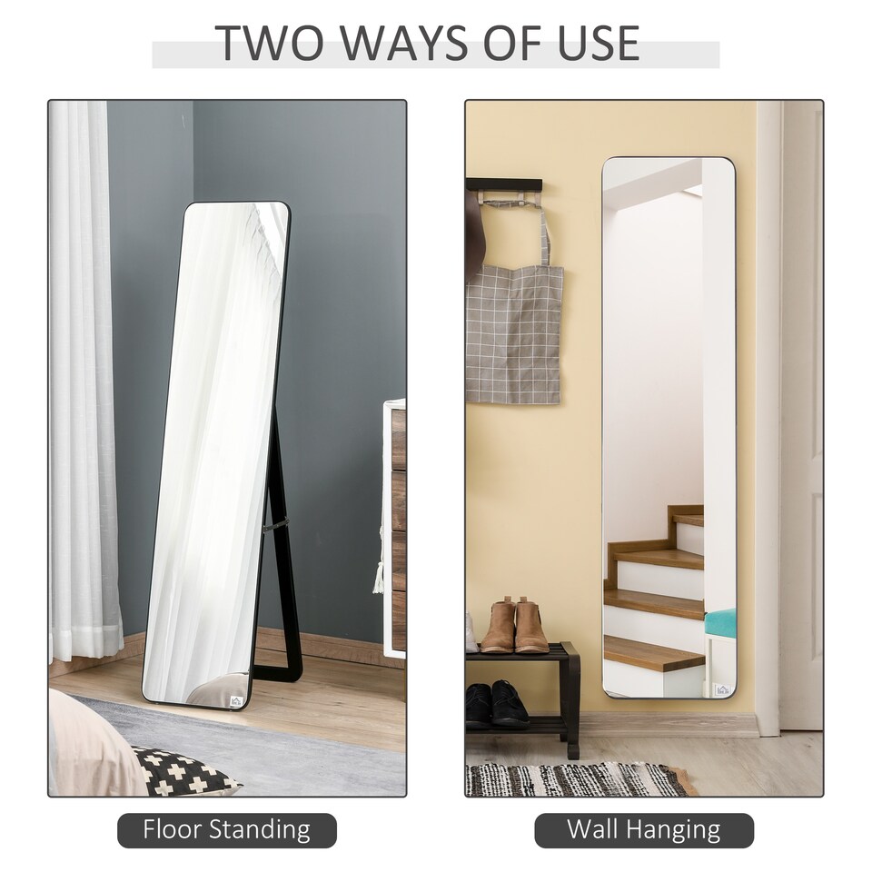 image 1 of HOMCOM Full Length Mirror, 156 37 cm Rectangular Full Body Mirror with Stand, Floor Standing, Hanging or Leaning Against Wall for Bedroom Cloakroom, Black
