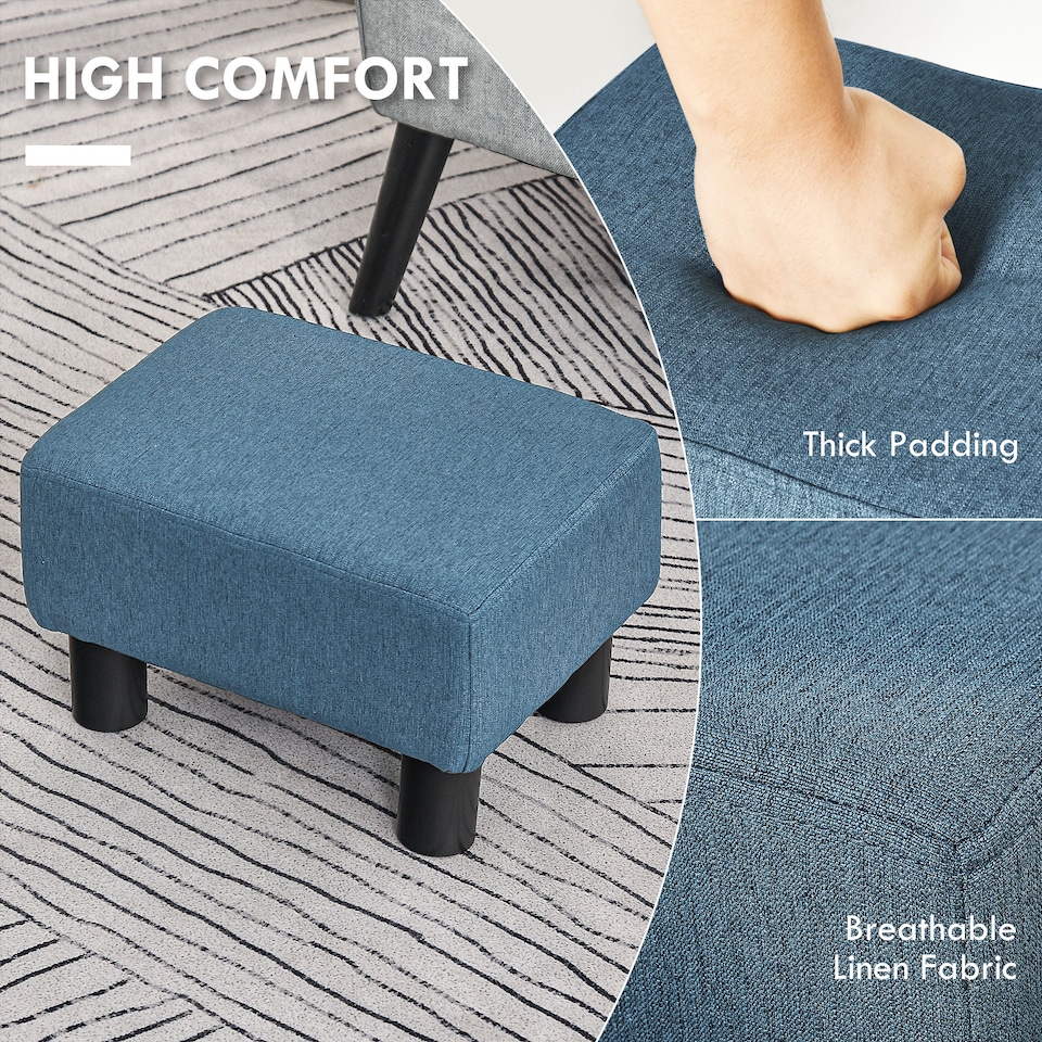 image 1 of HOMCOM Linen Fabric Footstool, Small Foot Rest, Rectangle Sofa Stool for Bedroom Living Room, Blue