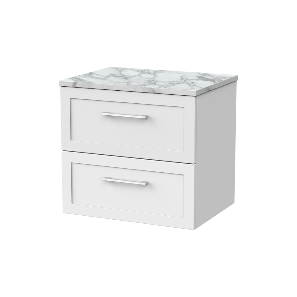 image 1 of Balterley Stonnall Traditional Wall Hung 2 Drawers Vanity Unit with Carrera Marble Laminate Worktop, 600mm, Matt White
