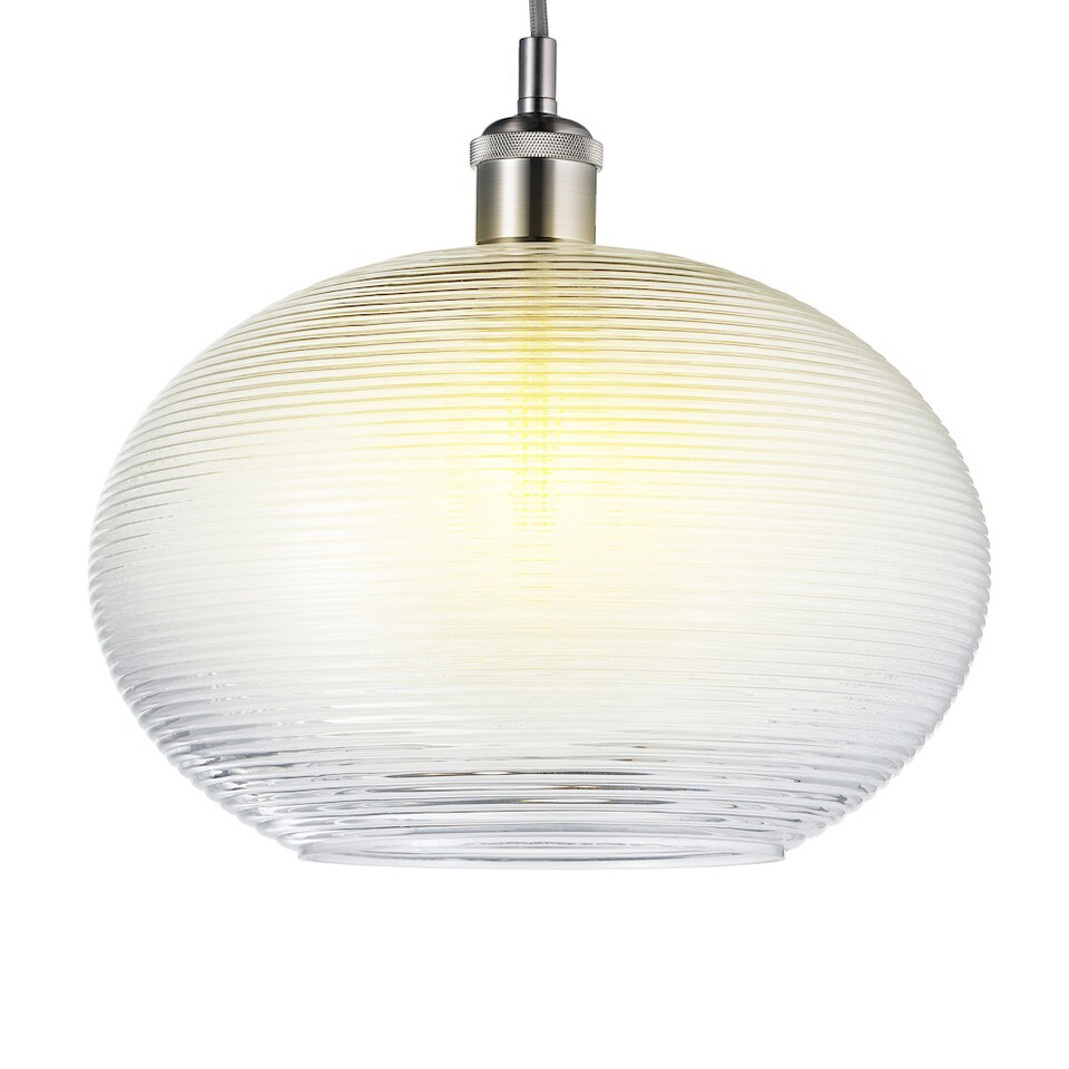 image 1 of Contemporary Clear Ribbed Spiral Glass Easy Fit Drum Shaped Pendant Light Shade | Clear