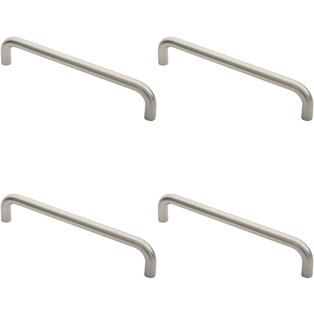 4x Round D Bar Pull Handle 319 x 19mm 300mm Fixing Centres Satin Stainless Steel